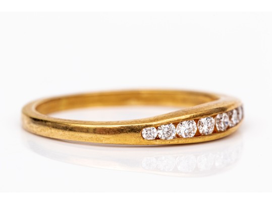 18k Yellow Gold Classic Channel Set Diamond Band Ring, App. 0.10 TCW, Size 6