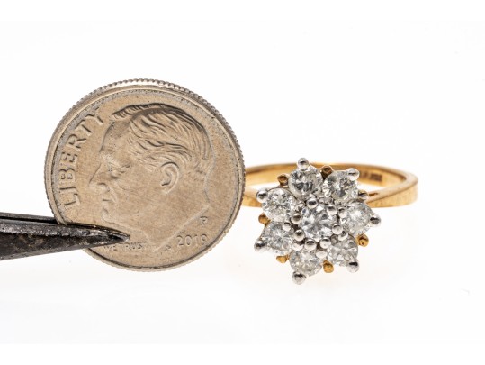 10k Yellow Gold Moissanite Cluster Ring, Size 6.25