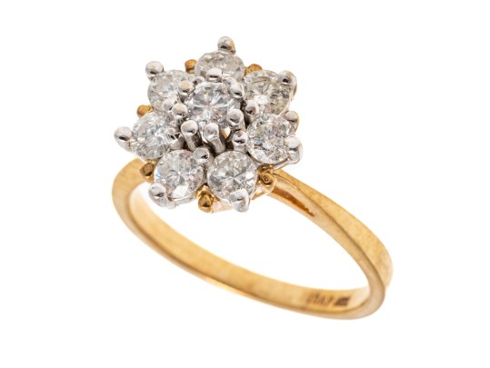 10k Yellow Gold Moissanite Cluster Ring, Size 6.25