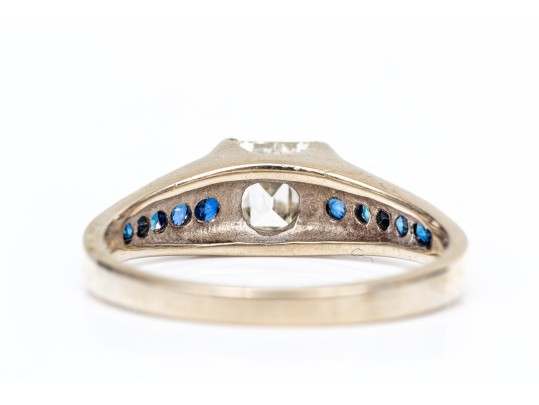 14k White Gold Asscher Cut Diamond Ring, App. 0.72 CTS, With Sapphires, Size 8.5