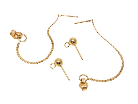 14k Yellow Gold Drop Chain Earrings Plus One Set Of Ball Earring Tops