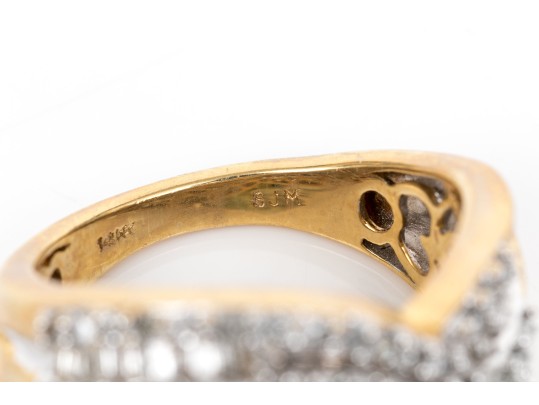 14k Yellow Gold Ultra Wide Bypass Diamond Dome Ring, App. 1.24 TCW, Size 7