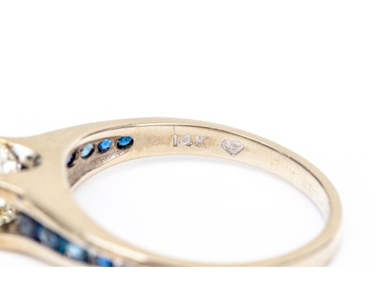 14k White Gold Asscher Cut Diamond Ring, App. 0.72 CTS, With Sapphires, Size 8.5