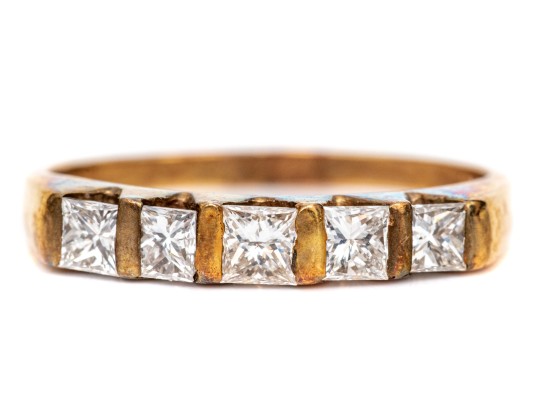 14k Yellow Gold Lovely Princess Cut Diamond Band Ring, App. 0.70 TCW, Size 7