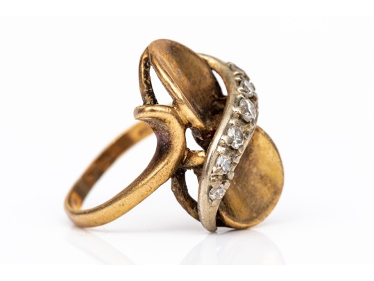 14k Yellow Gold Striking Vertical Profile Diamond Set Ring, App. 0.08 TCW, Size 2.75