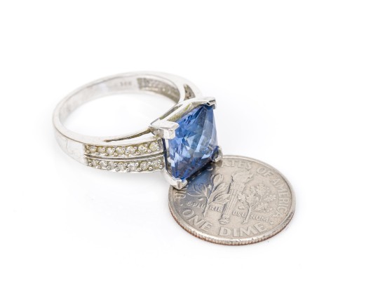 14k White Gold Synthetic Sapphire And Diamond Accent Ring, Size 7