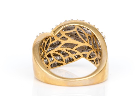 14k Yellow Gold Ultra Wide Bypass Diamond Dome Ring, App. 1.24 TCW, Size 7