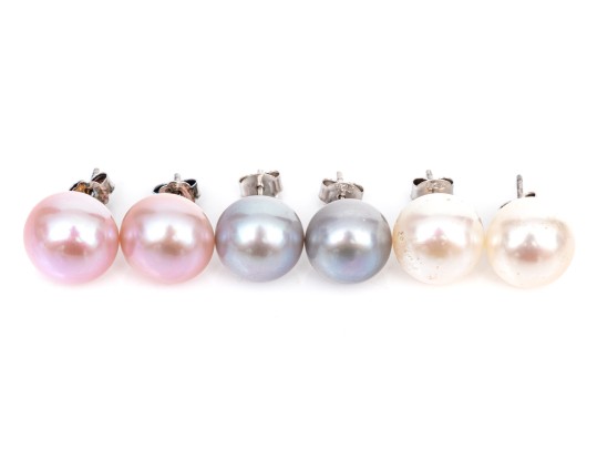 Collection Of Multi-colored Cultured Freshwater Pearl Stud Earrings, With Sterling Silver Posts