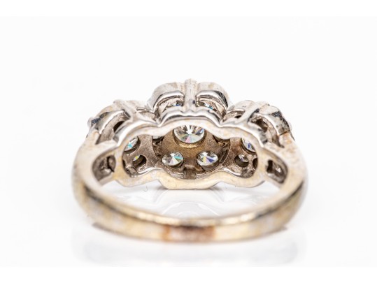 14k White Gold Beautiful Horizontal Diamond Cluster Ring, App. 0.74 TCW, Size 4.75
