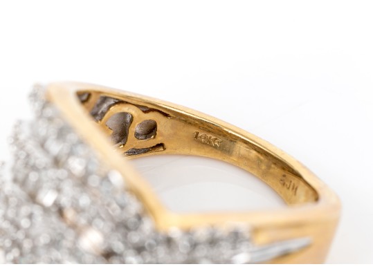 14k Yellow Gold Ultra Wide Bypass Diamond Dome Ring, App. 1.24 TCW, Size 7