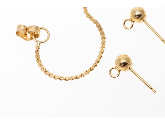14k Yellow Gold Drop Chain Earrings Plus One Set Of Ball Earring Tops