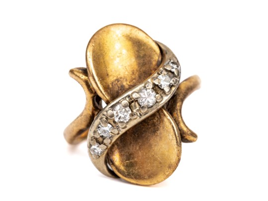 14k Yellow Gold Striking Vertical Profile Diamond Set Ring, App. 0.08 TCW, Size 2.75