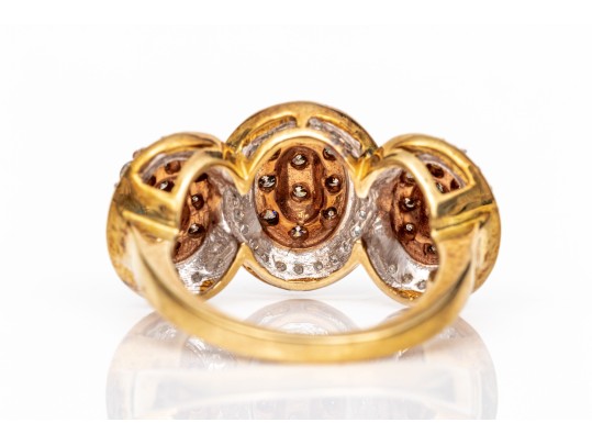 10k Yellow Gold Impactful Brown And White Diamond Cluster Dome Ring, App. 0.76 TCW, Size 6