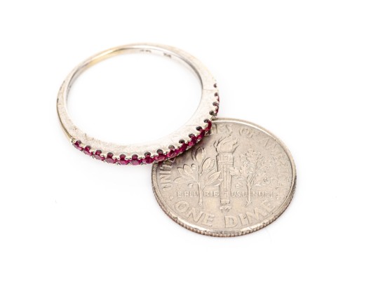 14k White Gold Narrow Ruby Band Ring, App. 0.15 TCW, Size 6