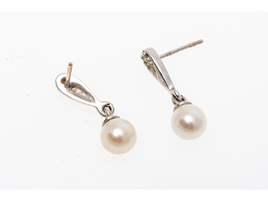 14k And 10k Gold Drop Cultured Pearl Pendant Earrings 