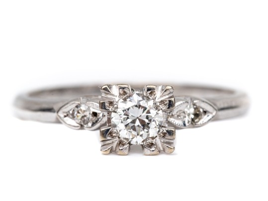 14k White Gold Vintage Diamond Three Stone Ring, App. 0.27 TCW, Size 8