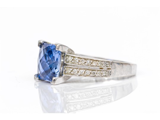 14k White Gold Synthetic Sapphire And Diamond Accent Ring, Size 7