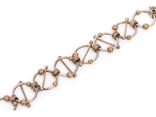 Sterling Silver And 14k Yellow Gold Fun Contemporary Open Circle Motif Bracelet