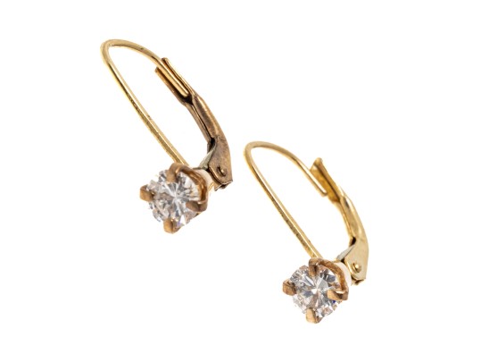 14k Yellow Gold Simple Moissanite Set Drop Earrings
