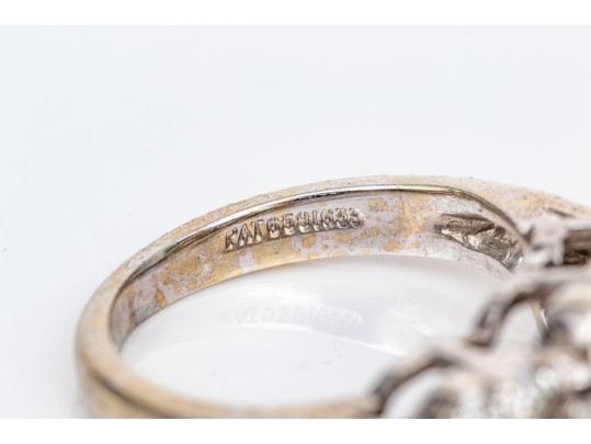14k White Gold Beautiful Horizontal Diamond Cluster Ring, App. 0.74 TCW, Size 4.75