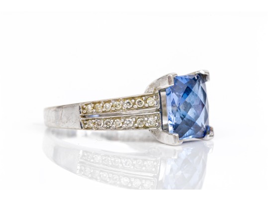 14k White Gold Synthetic Sapphire And Diamond Accent Ring, Size 7