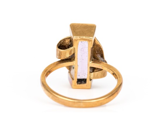 14k Yellow Gold Vintage Emerald Cut Synthetic Purple Spinel Ring, Size 3.75