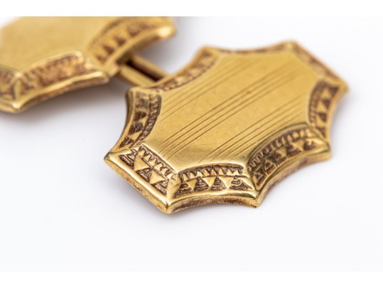 14k Yellow Gold Vintage Elongated Scalloped Edge Cufflinks, Loose Links Style