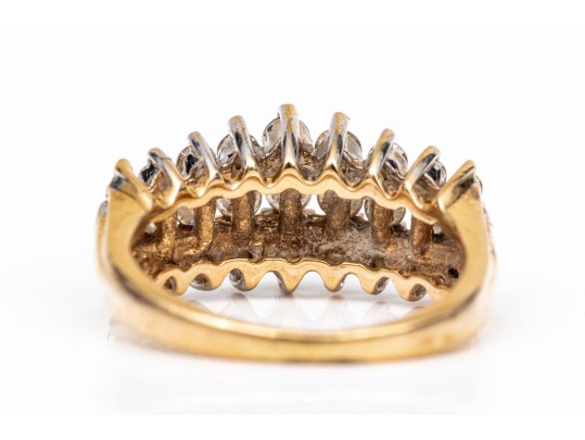 14k Yellow Gold Striking Three Row Diamond Dome Ring, App. 0.69 TCW, Size 5