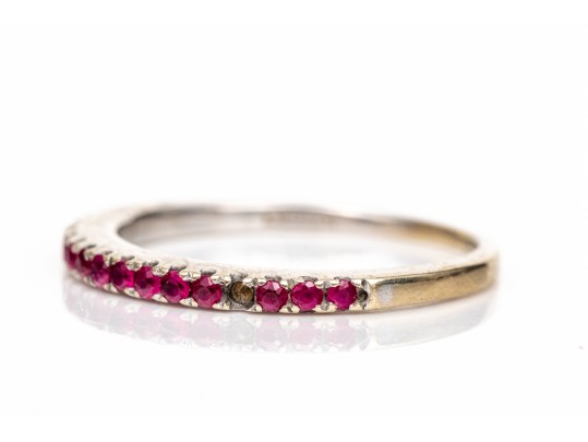 14k White Gold Narrow Ruby Band Ring, App. 0.15 TCW, Size 6
