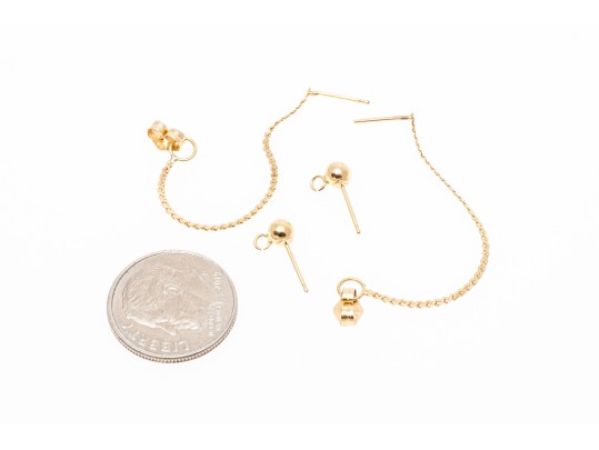 14k Yellow Gold Drop Chain Earrings Plus One Set Of Ball Earring Tops