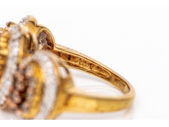 10k Yellow Gold Impactful Brown And White Diamond Cluster Dome Ring, App. 0.76 TCW, Size 6