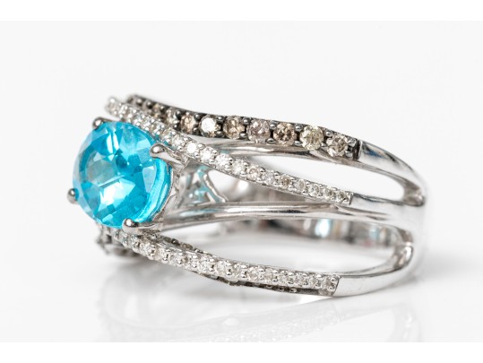 Levian 14k White Gold Blue Topaz And Diamond Ring, Diamonds App. 0.52 TCW, Size 7