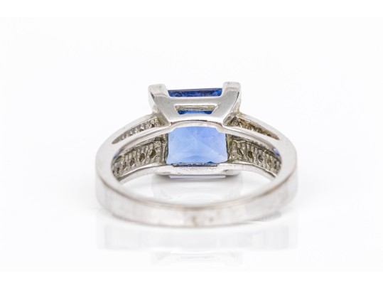 14k White Gold Synthetic Sapphire And Diamond Accent Ring, Size 7
