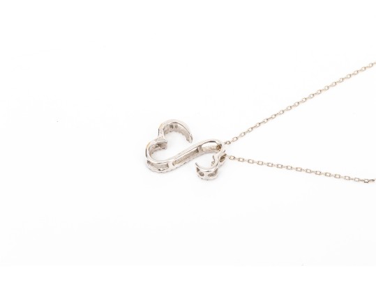 14k White Gold Fun Diamond Set Heart Swan Motif Pendant, App. 0.09 TCW, With Chain