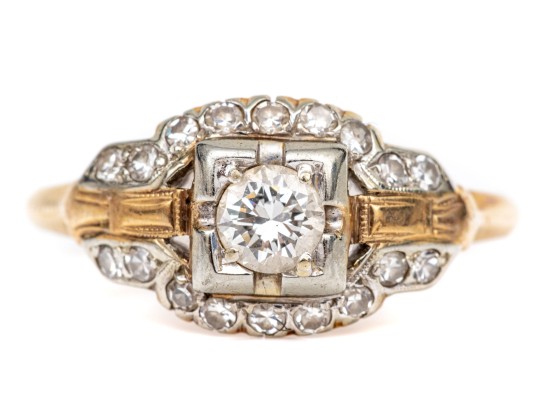 14k And 18k Vintage Round Diamond Ring, App. 0.29 TCW, Size 6.25