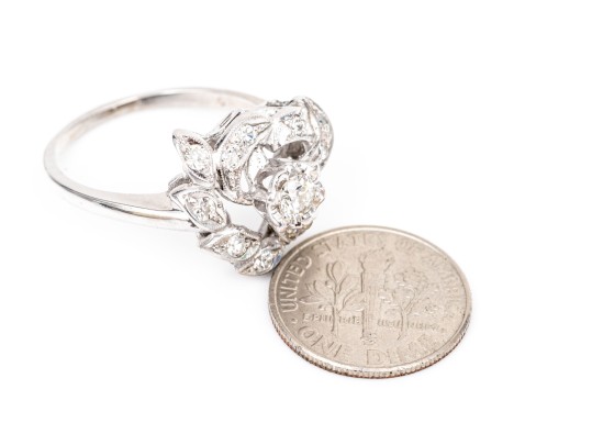 14k White Gold Vintage Diamond Cluster Ring, App. 0.41 TCW, Size 9.25