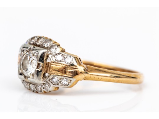 14k And 18k Vintage Round Diamond Ring, App. 0.29 TCW, Size 6.25