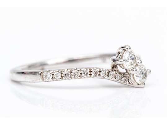 14k White Gold Lovely Diamond Set Bypass Ring, App. 0.42 TCW, Size 8.25