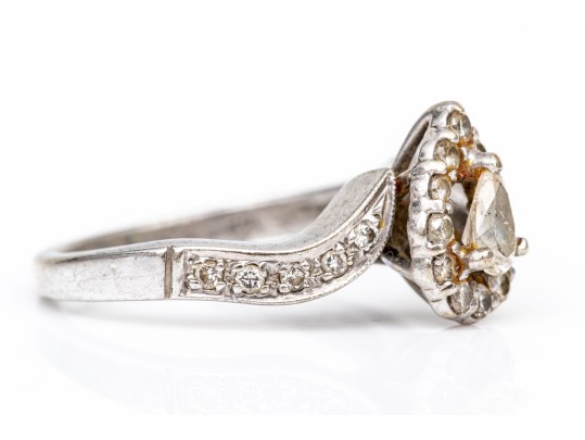 14k White Gold Pear Diamond, App. 0.16 CTS, And White Sapphire Set Ring, Size 6