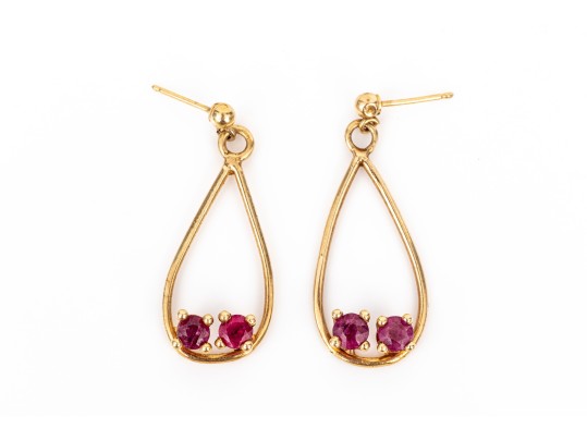 14k And 10k Yellow Gold Ruby Set Drop Pendant Earrings, App. 1.20 TCW