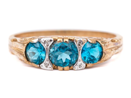 14k Yellow Gold Vintage Synthetic Blue Spinel Ring, Size 8