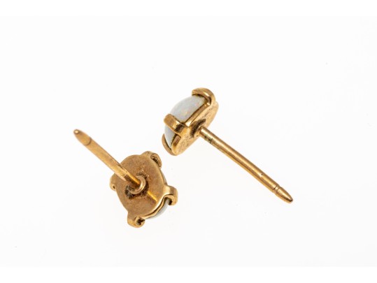 14k Yellow Gold Simple White Opal Stud Earrings