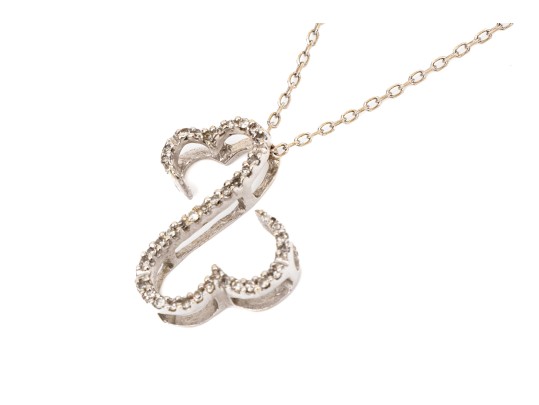 14k White Gold Fun Diamond Set Heart Swan Motif Pendant, App. 0.09 TCW, With Chain
