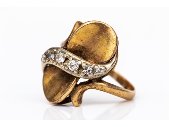 14k Yellow Gold Striking Vertical Profile Diamond Set Ring, App. 0.08 TCW, Size 2.75