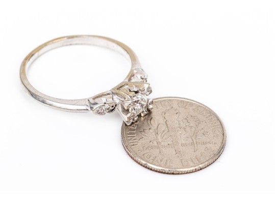 14k White Gold Vintage Diamond Three Stone Ring, App. 0.27 TCW, Size 8