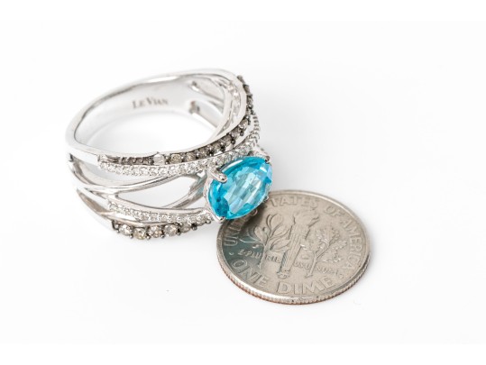 Levian 14k White Gold Blue Topaz And Diamond Ring, Diamonds App. 0.52 TCW, Size 7