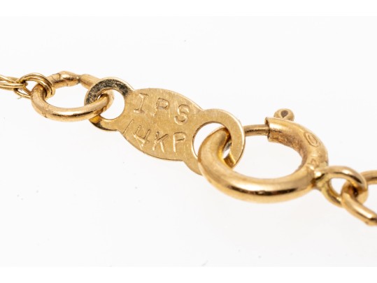 14k Yellow Gold Retro Sapphire And Diamond Set Pendant, With Chain