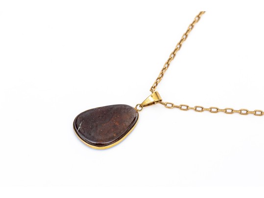 14k Yellow Gold Beautiful Freeform Blue Boulder Opal Doublet Pendant, With Chain