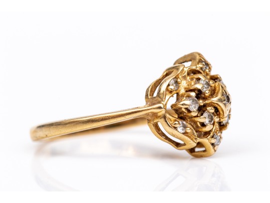 14k Yellow Gold Vintage Diamond Cluster Ring, App. 0.11 TCW, Size 6