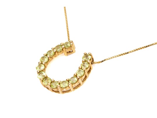 14k Yellow Gold Fun Peridot Set Horseshoe Necklace, App. 0.78 TCW